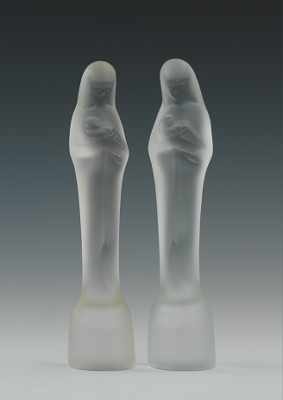 Appraisal: Two Leerdam Frosted Glass Figures of Madonna and Child ca