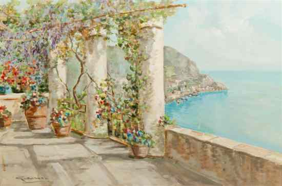 Appraisal: Artist Unknown Italian th century Scene from Villa Overlooking Cove