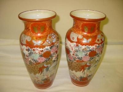 Appraisal: A PAIR OF SATSUMA PORCELAIN VASES of baluster form gilded