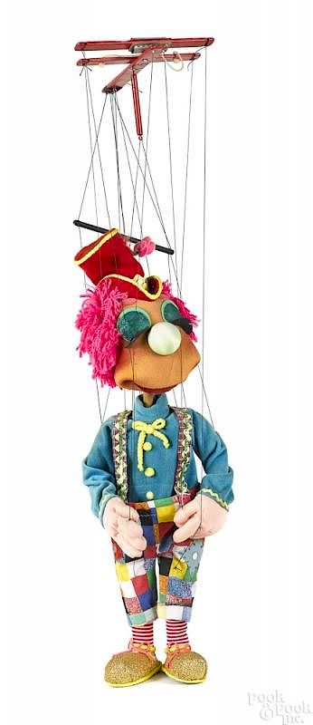 Appraisal: Contemporary clown marionette Contemporary clown marionette with a plush body