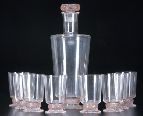 Appraisal: R LALIQUE Rare port wine service Dampierre clear and frosted