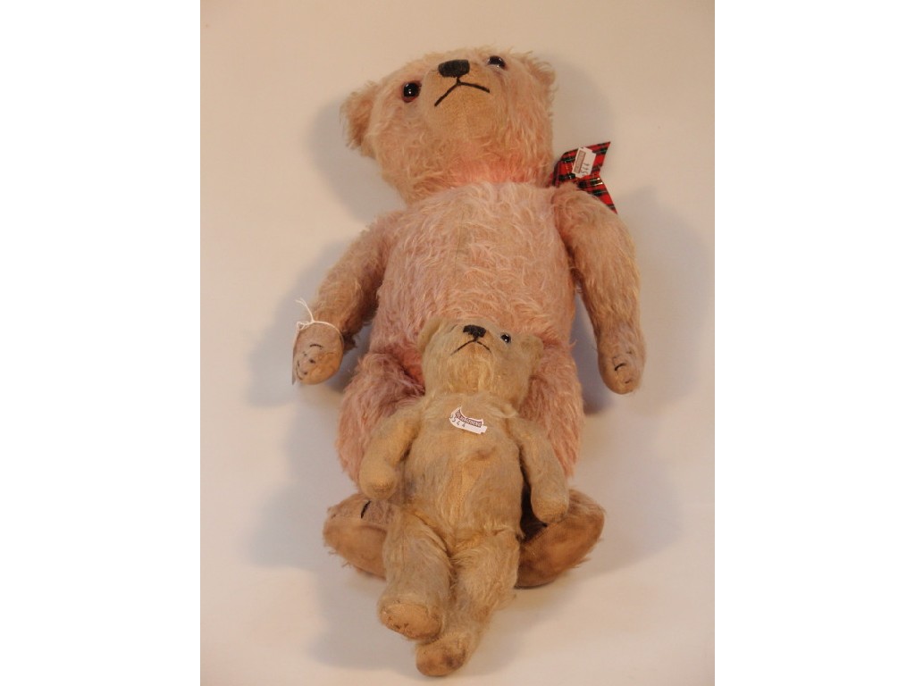 Appraisal: A pink plush teddy bear with brown and black glass