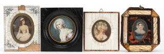 Appraisal: A Group of Four Hand-Painted Miniature Portraits Mid-nineteenth century Two