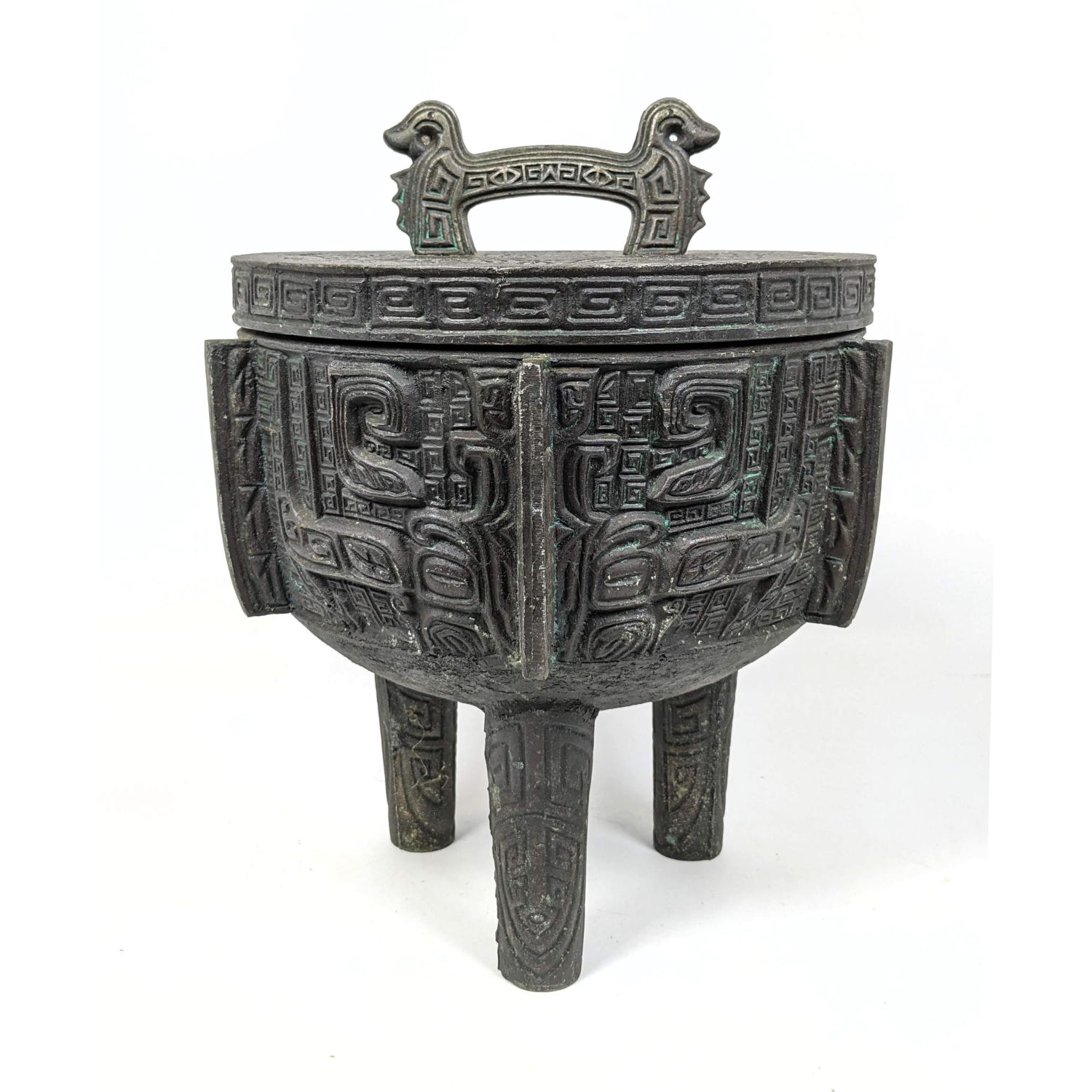 Appraisal: Asian style Metal Tribal Ice Bucket James Mont Style Dimensions