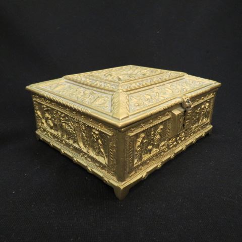 Appraisal: Elaborate Bronzed Dresser Box classical figures faux lock x