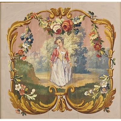 Appraisal: TH C WALLPAPER FRAGMENTS Hand-painted Del Aubusson design and portrait