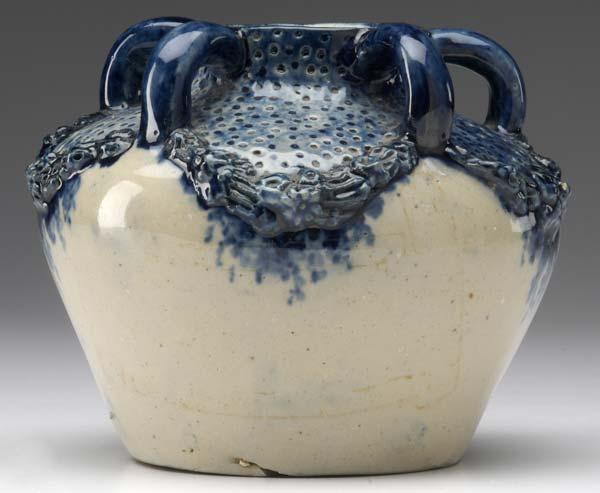 Appraisal: SUSAN FRACKELTON Salt-glazed stoneware five-handled vase with stippled design above