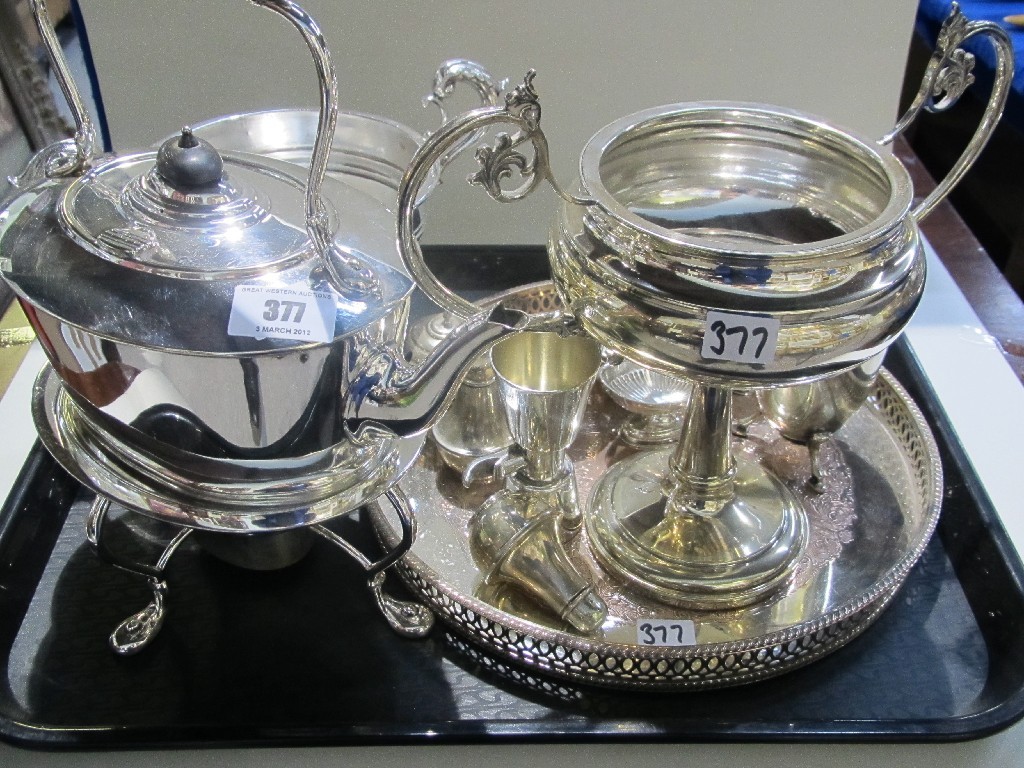 Appraisal: Tray lot of EP - spirit kettle trophy cups etc