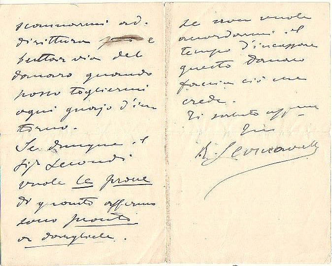 Appraisal: LEONCAVALLO RUGGIERO Autograph Letter Signed to a Mariani in Italian