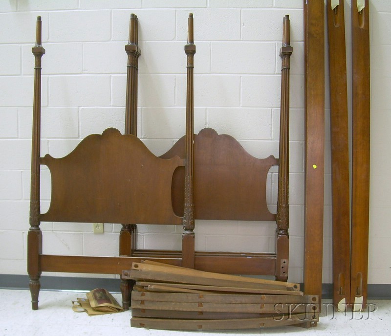 Appraisal: Pair of Federal-style Carved Mahogany Tall Post Twin Beds with