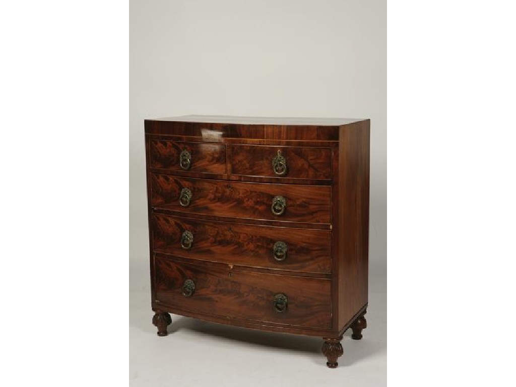 Appraisal: A GEORGE III MAHOGANY BOW FRONT CHEST OF DRAWERS the