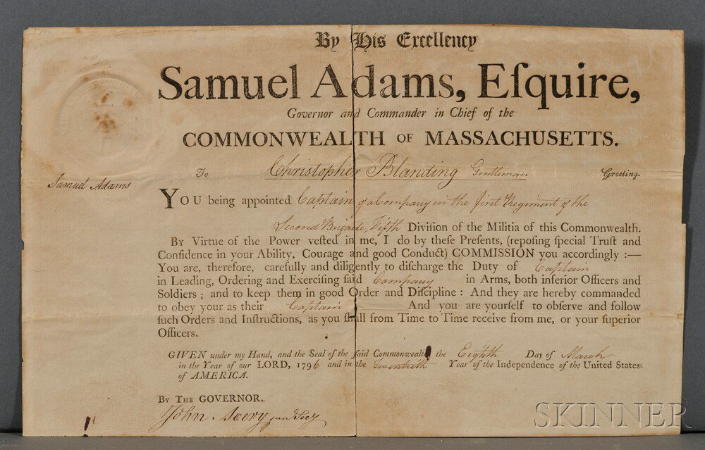 Appraisal: Adams Samuel - Signed Military Commission March Document printed on