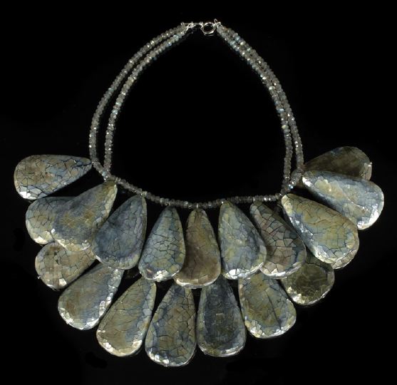 Appraisal: Stunning Fourteen-Karat White Gold Labradorite and Abalone Necklace composed of