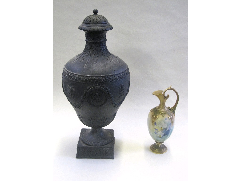 Appraisal: Wedgwood black basalt urn and cover and Royal Worcester small