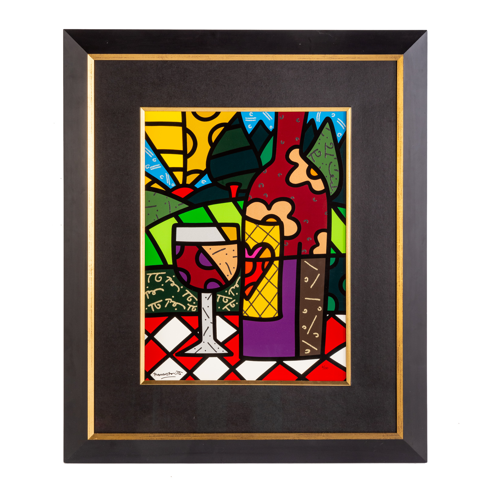 Appraisal: ROMERO BRITTO RED WINE SERIGRAPH Brazilian b Embellished serigraph ed