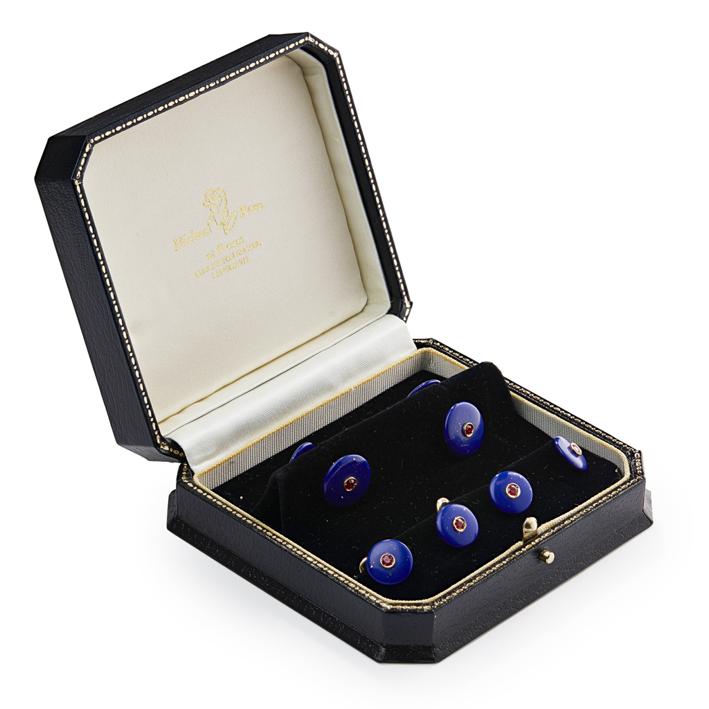 Appraisal: A gentleman's ruby and lapis lazuli dress setcomprising a pair