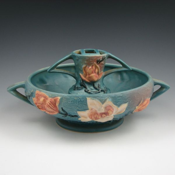 Appraisal: Roseville Magnolia blue - bowl an candleholder Chip to bowl