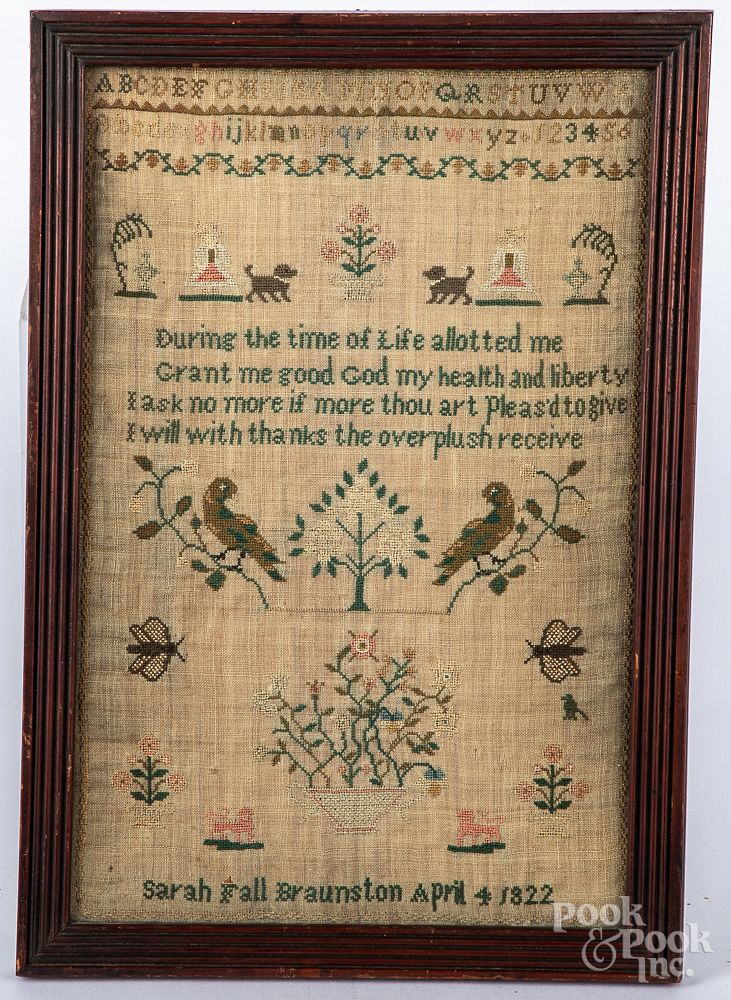 Appraisal: English silk on linen sampler English silk on linen sampler