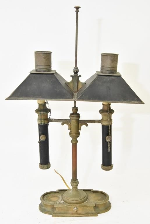 Appraisal: Brass and tole arm lamp th c h x w