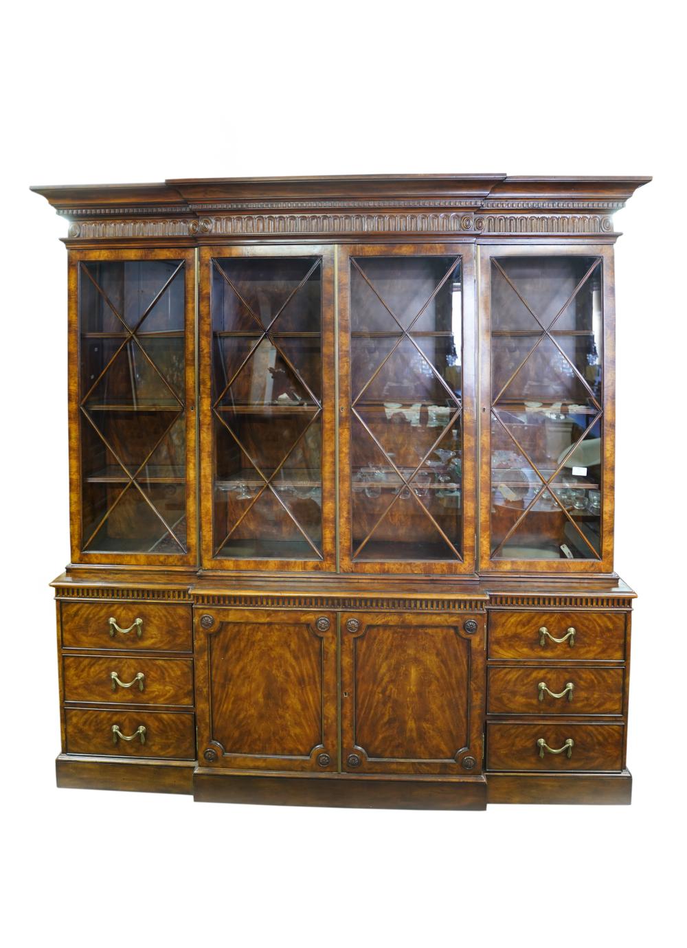 Appraisal: GEORGIAN STYLE MAHOGANY BREAKFRONT BOOKCASE th century with Theodore Alexander