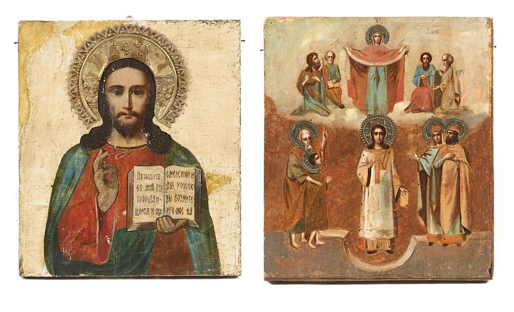 Appraisal: Icons with Christ Figures Icons with Christ Figures hand painted