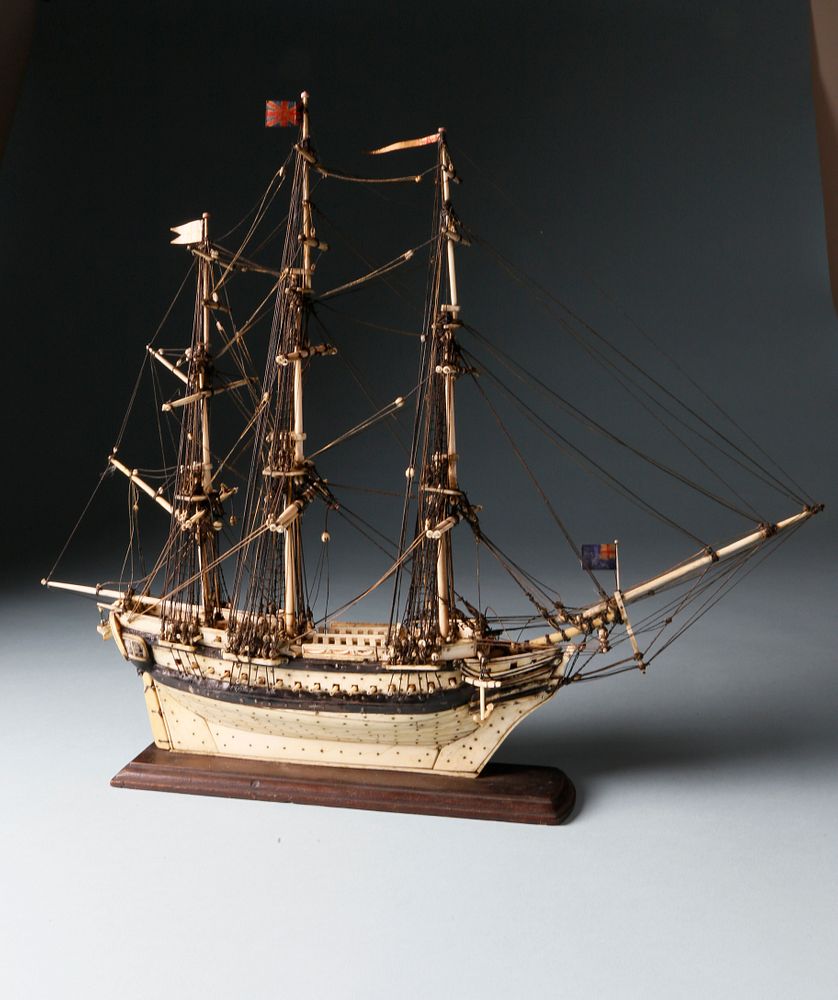 Appraisal: Prisoner of War Diminutive Bone Ship Model of a Man-o-War