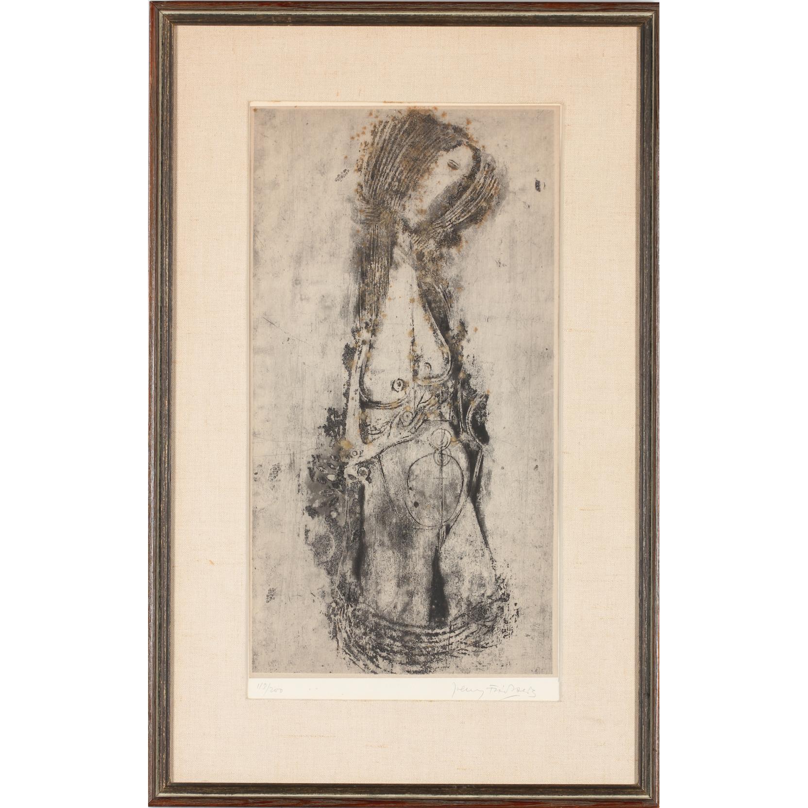 Appraisal: John Friedlander German - Standing Nude etching and aquatint pencil