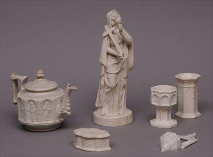 Appraisal: FOUR ENGLISH PARIANWARE ARTICLES Including a figure of the Virgin