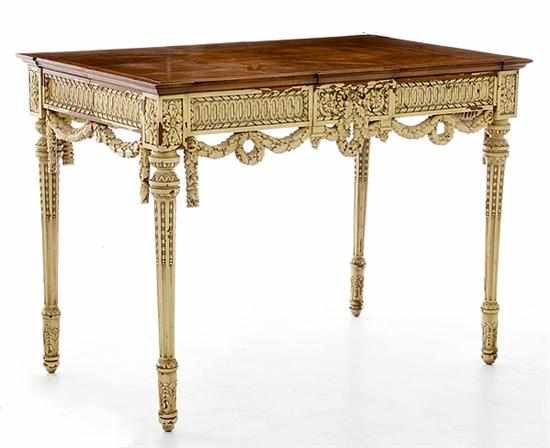 Appraisal: Louis XVI style carved and painted center table early th