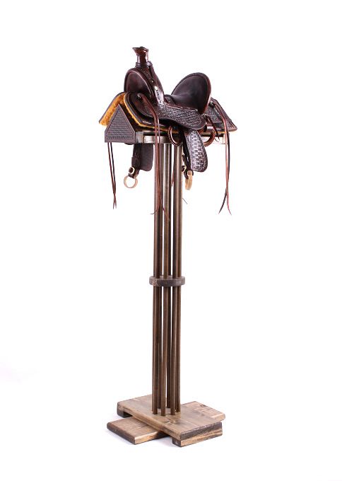 Appraisal: Lambert Leather Salesman Saddle Display Stand For your consideration is