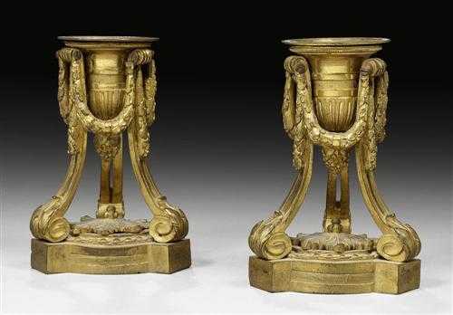 Appraisal: PAIR OF SMALL GILT BRONZE CANDLE HOLDERS H cm Provenance