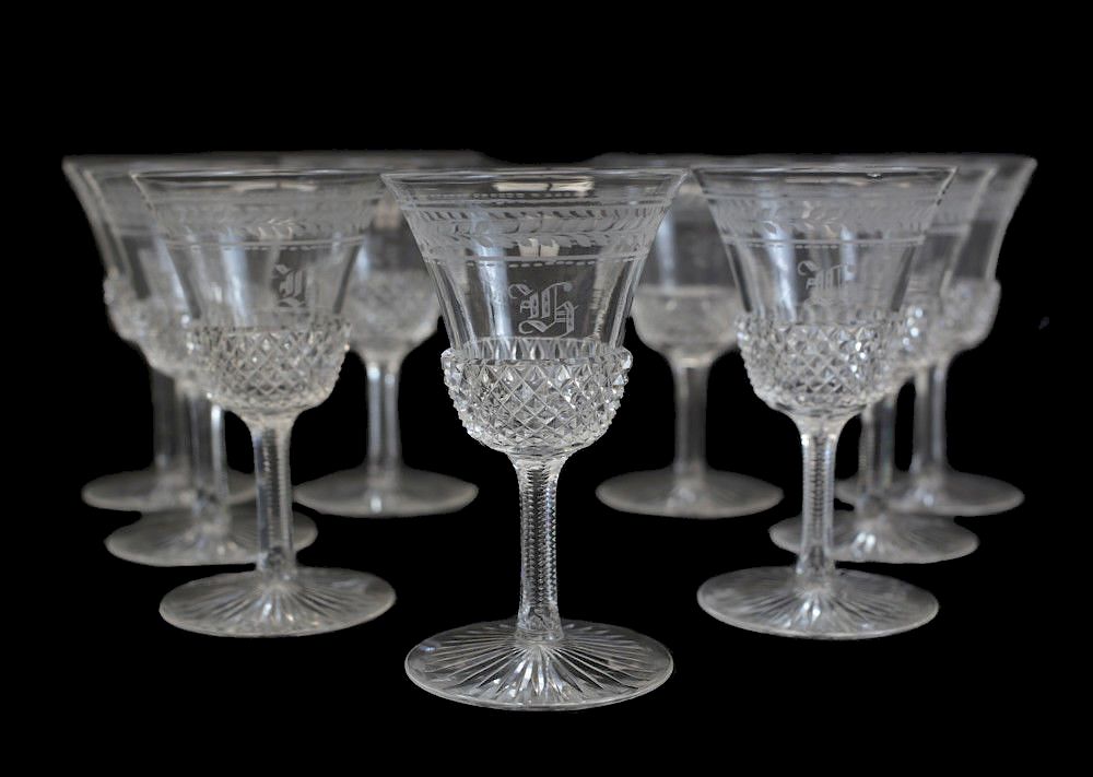 Appraisal: Edinburgh Cut Glass Sherry Wine Glasses Edinburgh cut crystal glass