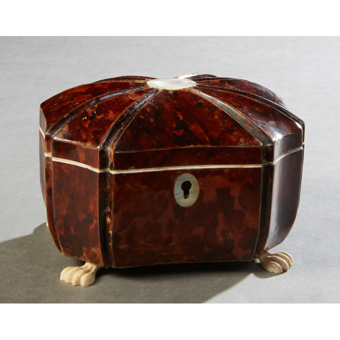 Appraisal: Tortoise Shell and Bone Tea Caddy th c of oval