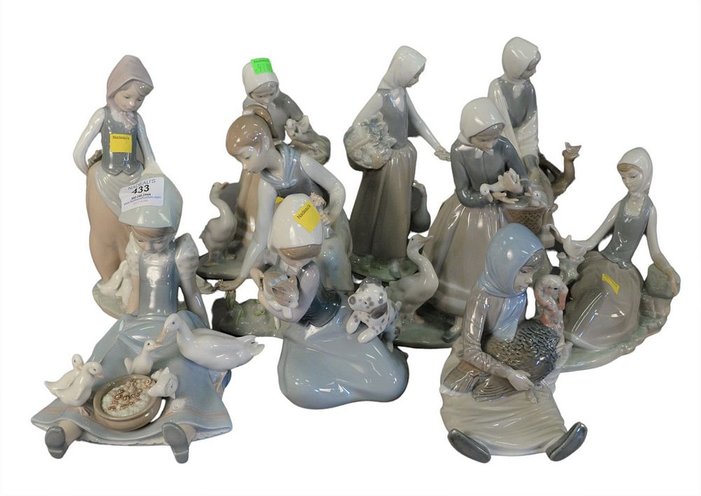 Appraisal: Ten Piece Group of Lladro Porcelain Figures to include girls