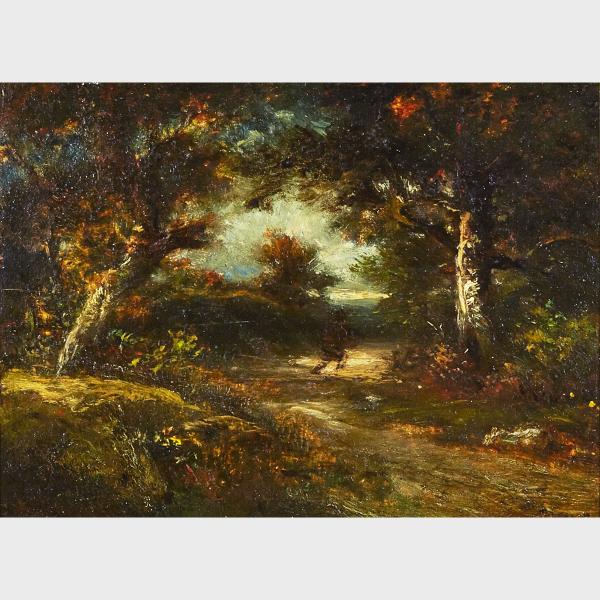 Appraisal: Jules Dupre - WOODLAND SCENERY Oil on cradled panel certified