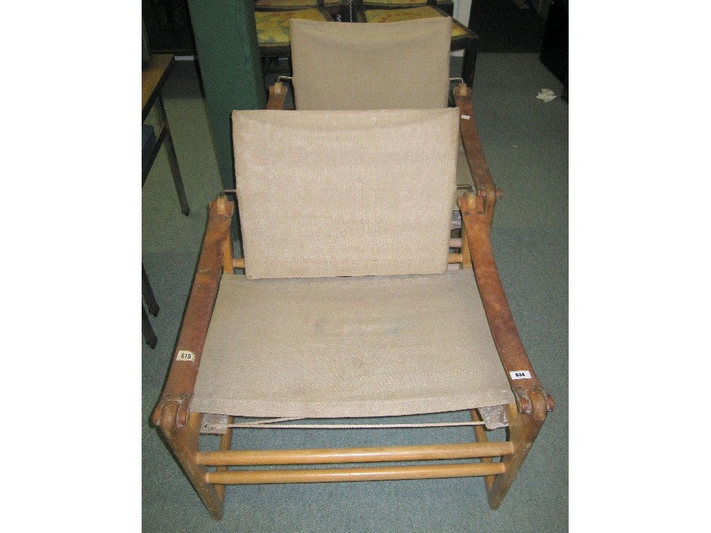 Appraisal: Pair of canvas back and seated chairs