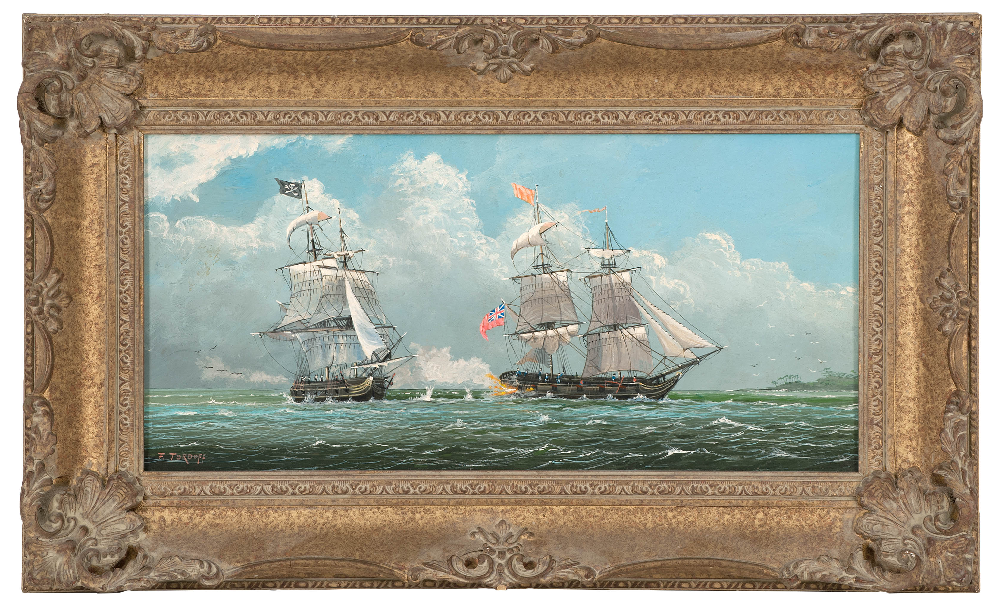 Appraisal: FREDERICK TORDOFFAmerican b Naval Engagement depicting an English ship being