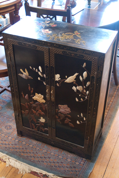 Appraisal: ORIENTAL EBONISED MARBLE INSET CABINET