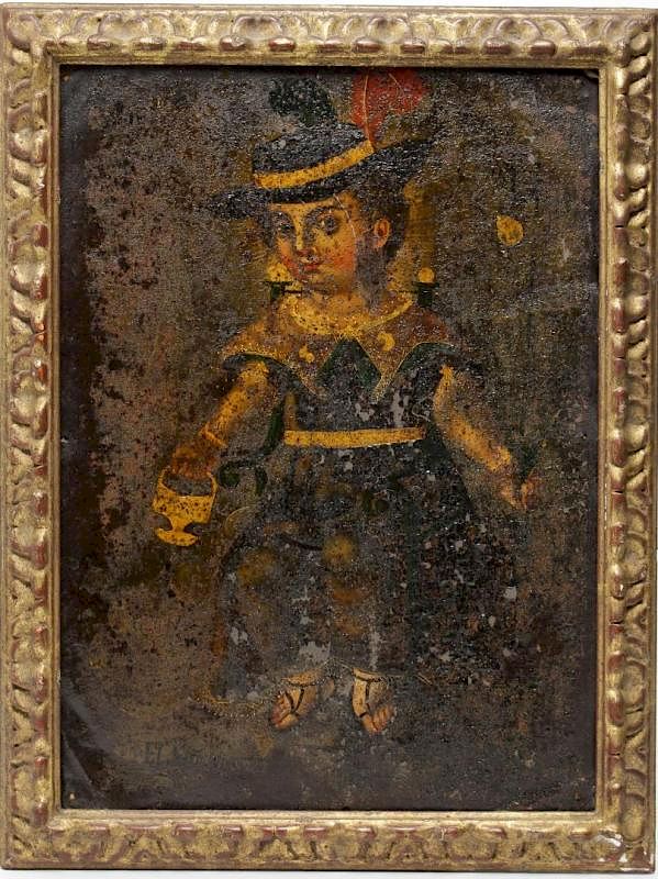 Appraisal: Spanish Colonial South American Toleware Painting South American Spanish Colonial