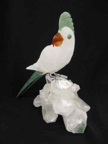 Appraisal: Carved Stone Bird Figurine natural quartz crystal base '' tall