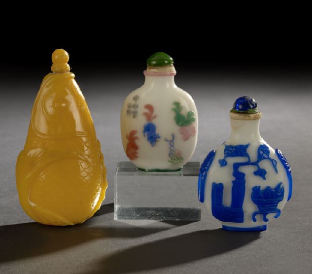 Appraisal: Group of Three Glass Snuff Bottles th th century including