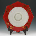 Appraisal: Glass octagonal cake plate with red white and gold decoration