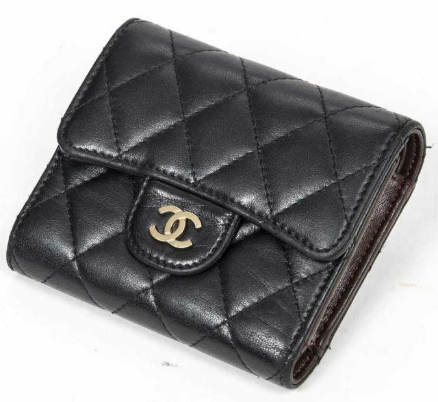 Appraisal: Chanel French Purse wallet in quilted black leather with gold-tone