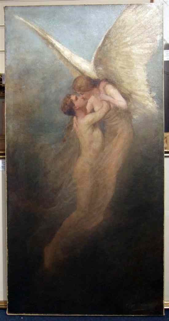 Appraisal: E J Harrison c oil on canvas Angel of Mercy