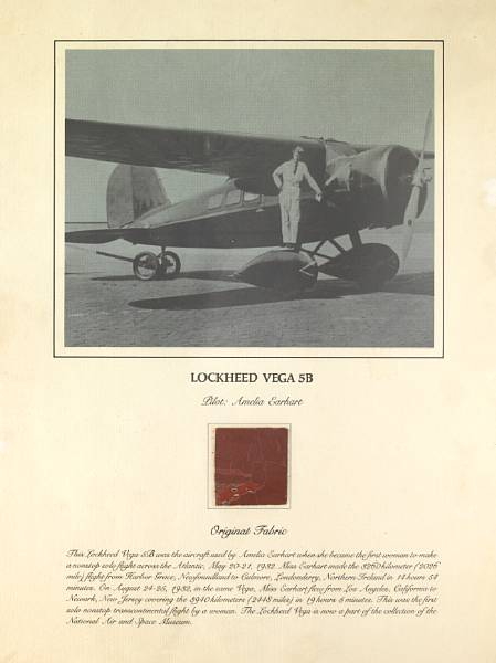 Appraisal: EARHART AMELIA - Fabric fragment by inches with red overpaint