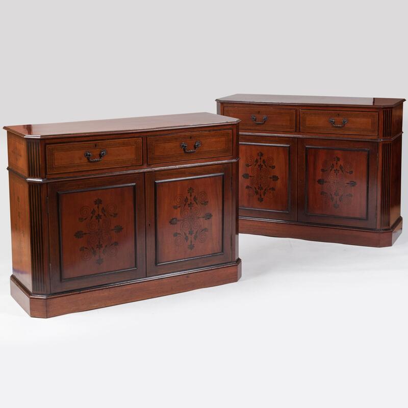 Appraisal: Pair of Regency Style Ebony Inlaid Mahogany Side Cabinets x