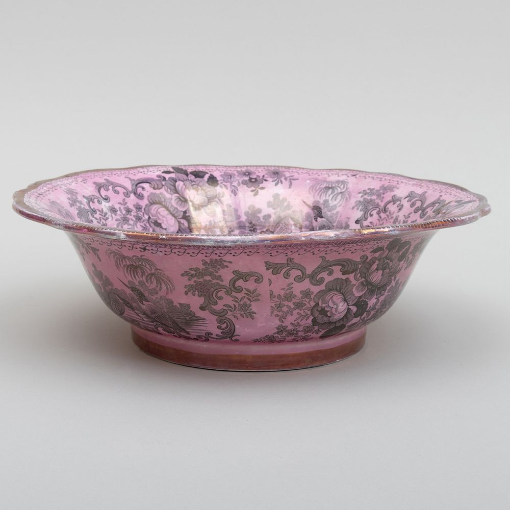 Appraisal: Davenport Transfer Printed Lusterware Bowl with Chinoiserie Decoration Black printed