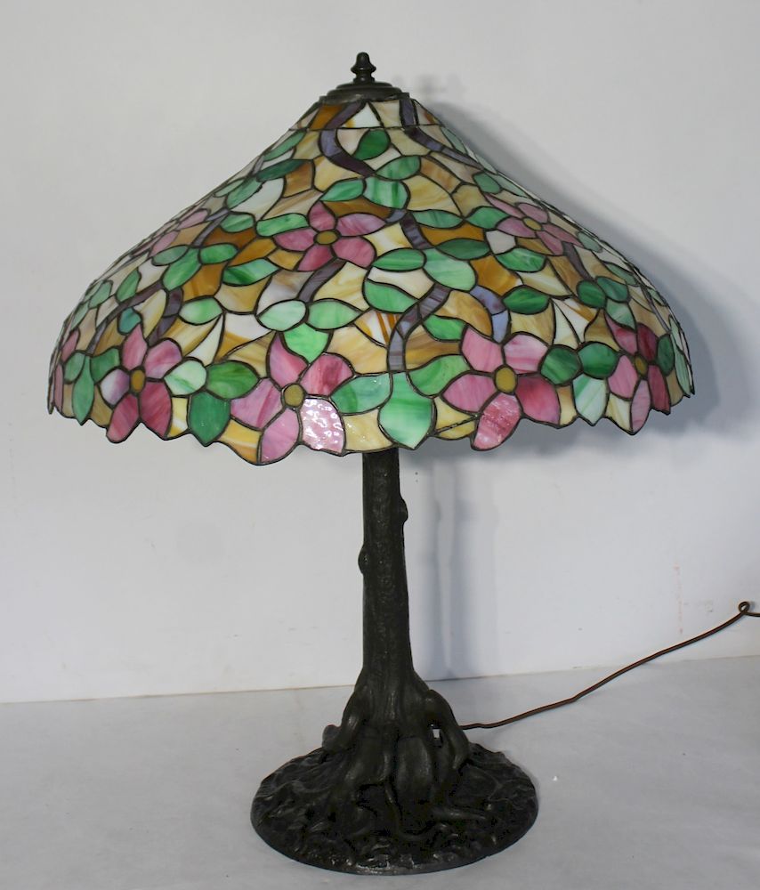 Appraisal: HANDEL Bronze Tree Form Table Lamp And Shade Nice original