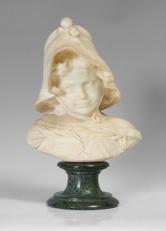 Appraisal: ALABASTER BUST OF A YOUNG GIRL SIGNED SCHEGGI The girl