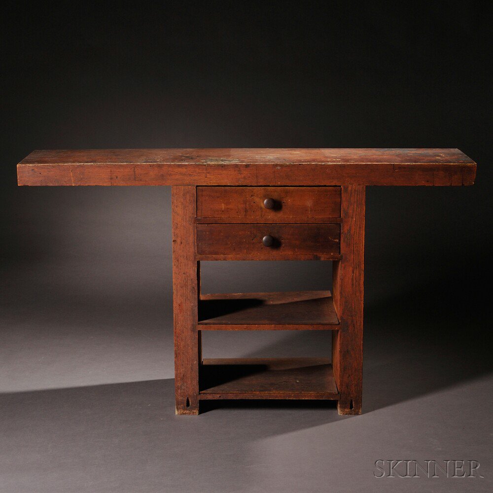 Appraisal: Shaker Carpenter's Workbench th century the heavy rectangular top on